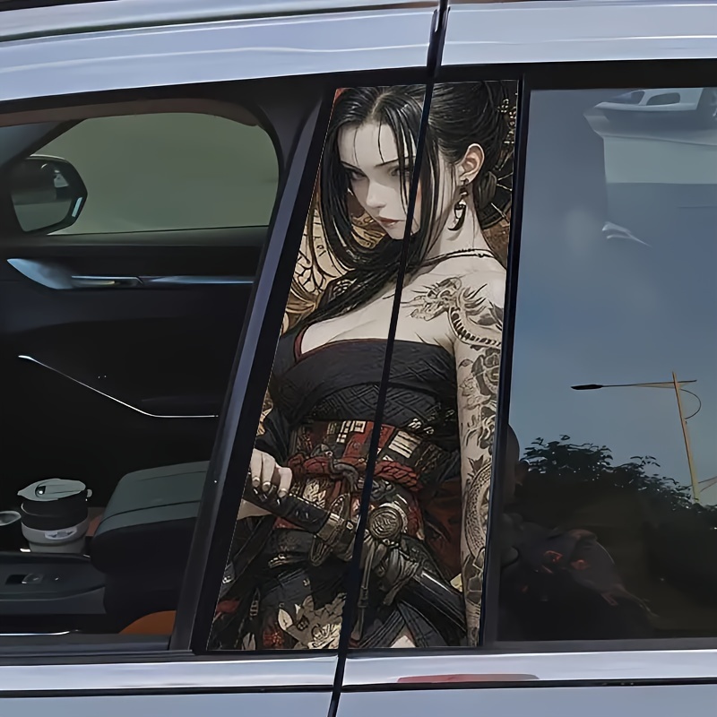 Anime Girl Car Door Pillar Decal Set of 2, Vinyl Self-Adhesive